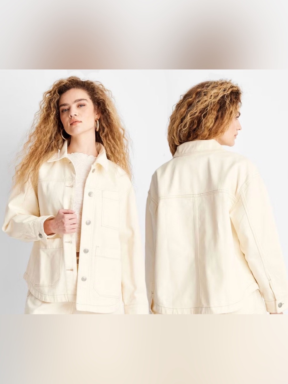 Future Collective Women’s Cream Oversized Contrast Stitch Denim Jacket Size XL